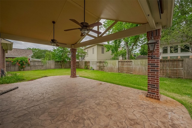 view of patio featuring ceiling fan