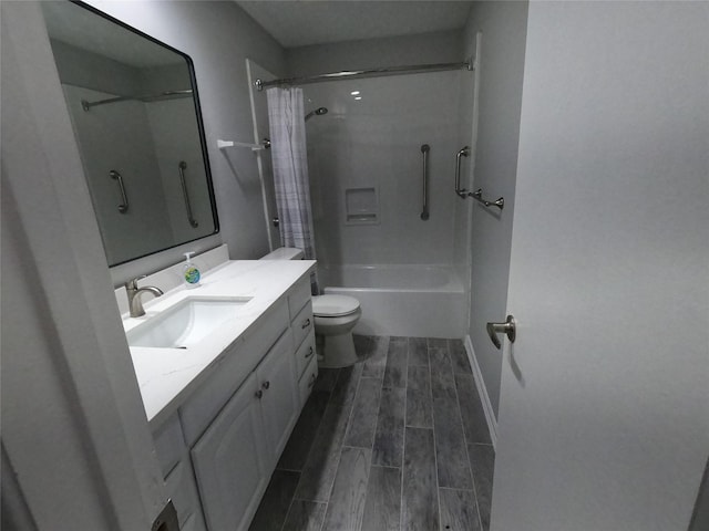 full bathroom featuring vanity, toilet, and shower / bathtub combination with curtain