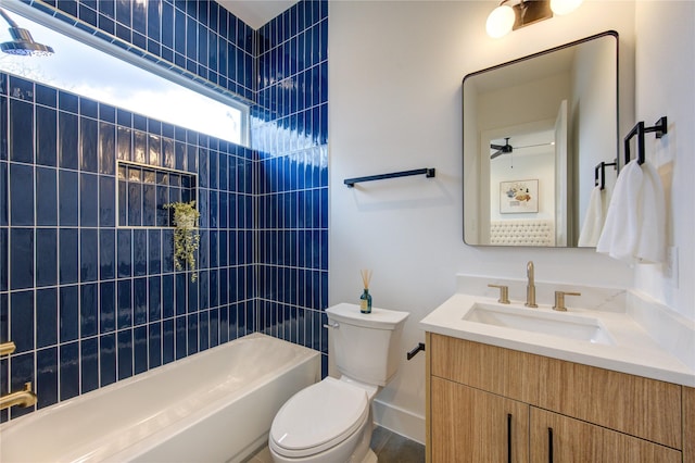 full bathroom featuring toilet, shower / bath combination, and vanity