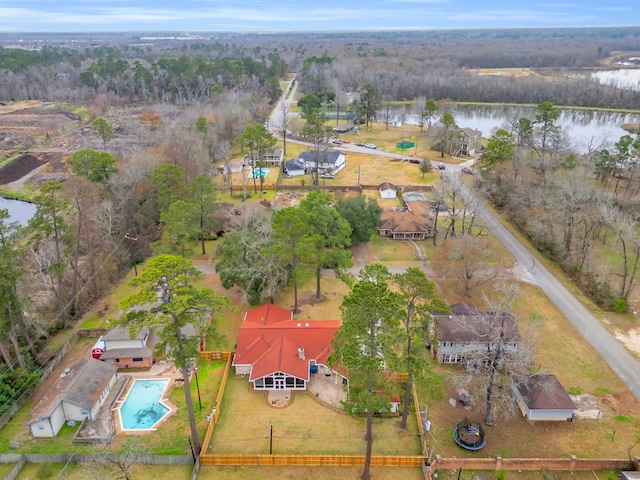 drone / aerial view featuring a water view