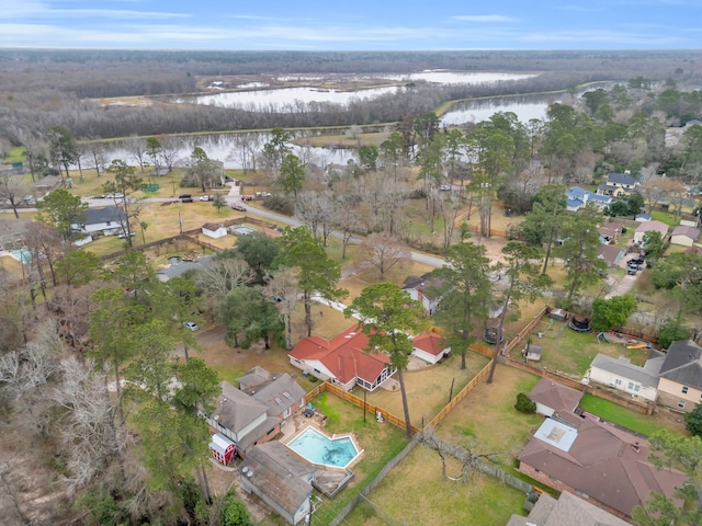 drone / aerial view featuring a water view