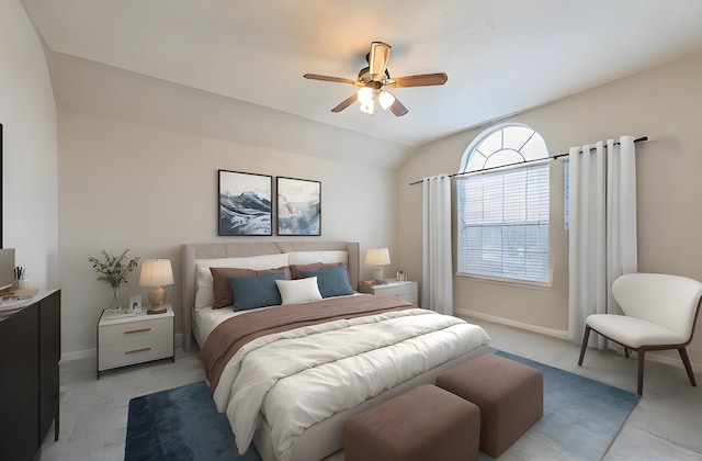 1408 S Friendswood Dr Unit 101, Friendswood, TX 77546 - bedroom with light colored carpet, baseboards, lofted ceiling, and a ceiling fan