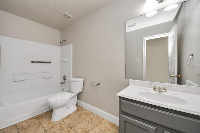 full bathroom featuring vanity, tile patterned floors, tub / shower combination, and toilet