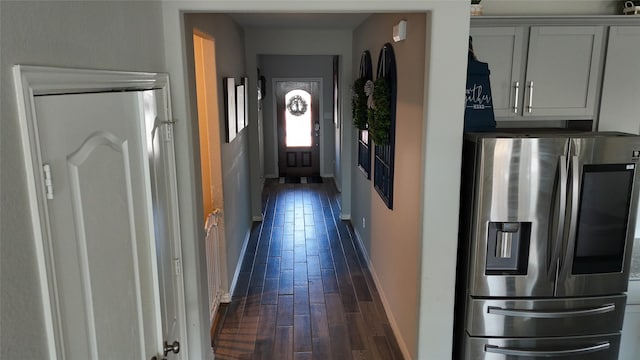 hallway featuring dark wood-type flooring