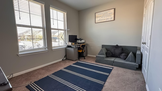 view of carpeted home office