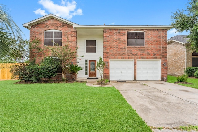 view of front facade with a garage and a front yard