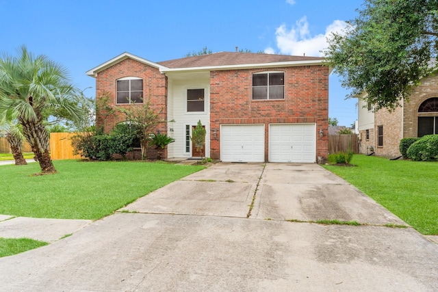 view of front facade with a garage and a front lawn