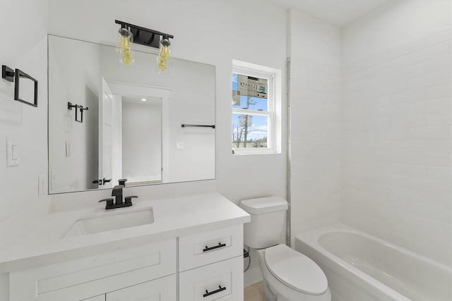 full bathroom with vanity, shower / washtub combination, and toilet