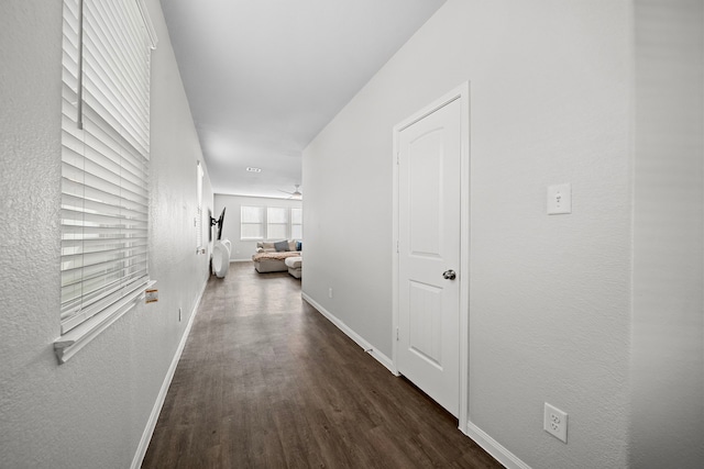 hall with dark hardwood / wood-style floors