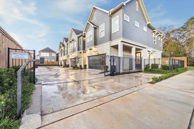 exterior space with a garage