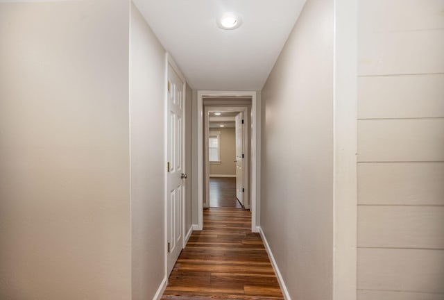 corridor with dark wood-type flooring