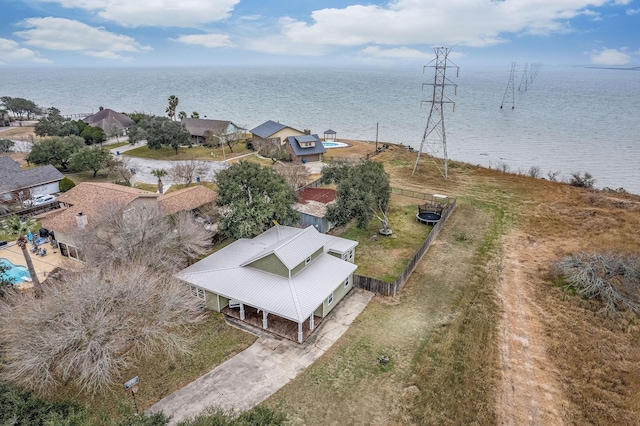 aerial view featuring a water view