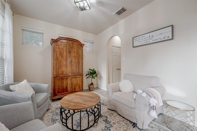 living room with light hardwood / wood-style flooring