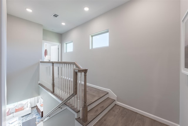 6024 T C Jester Blvd, Houston, TX 77091 - stairway featuring baseboards, recessed lighting, wood finished floors, and visible vents