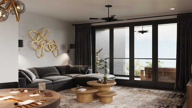 living room with ceiling fan