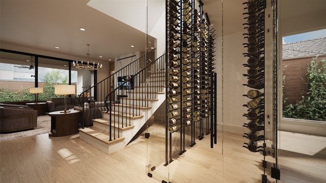 stairway featuring hardwood / wood-style flooring