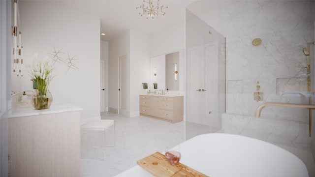 bathroom with vanity and a tub to relax in