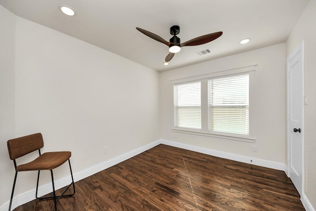 1819 Studewood St, Houston, TX 77008 - unfurnished room with a ceiling fan, baseboards, dark wood-type flooring, and recessed lighting