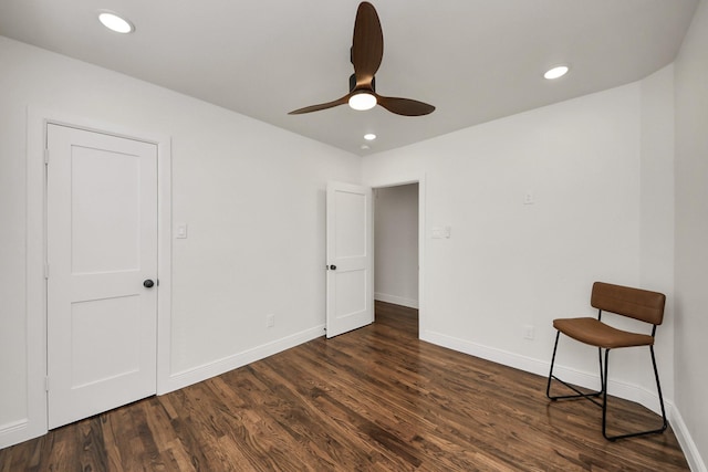 1819 Studewood St, Houston, TX 77008 - unfurnished bedroom featuring dark wood finished floors, baseboards, recessed lighting, and ceiling fan
