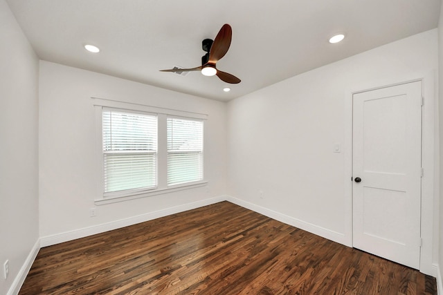 1819 Studewood St, Houston, TX 77008 - spare room with a ceiling fan, dark wood finished floors, baseboards, and recessed lighting