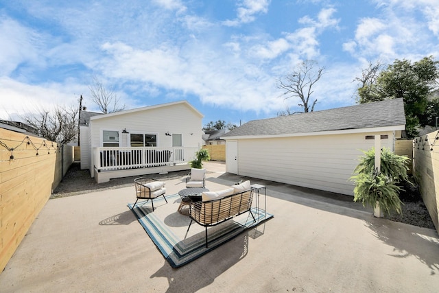 1819 Studewood St, Houston, TX 77008 - view of patio / terrace featuring a fenced backyard and an outdoor living space