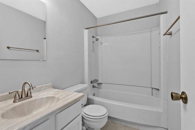 full bathroom featuring tile patterned flooring, vanity, bathtub / shower combination, and toilet