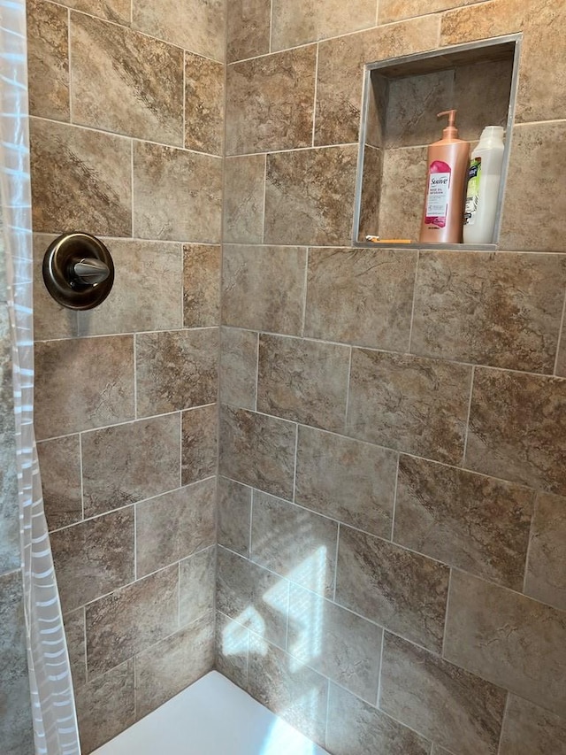 bathroom with a shower with shower curtain