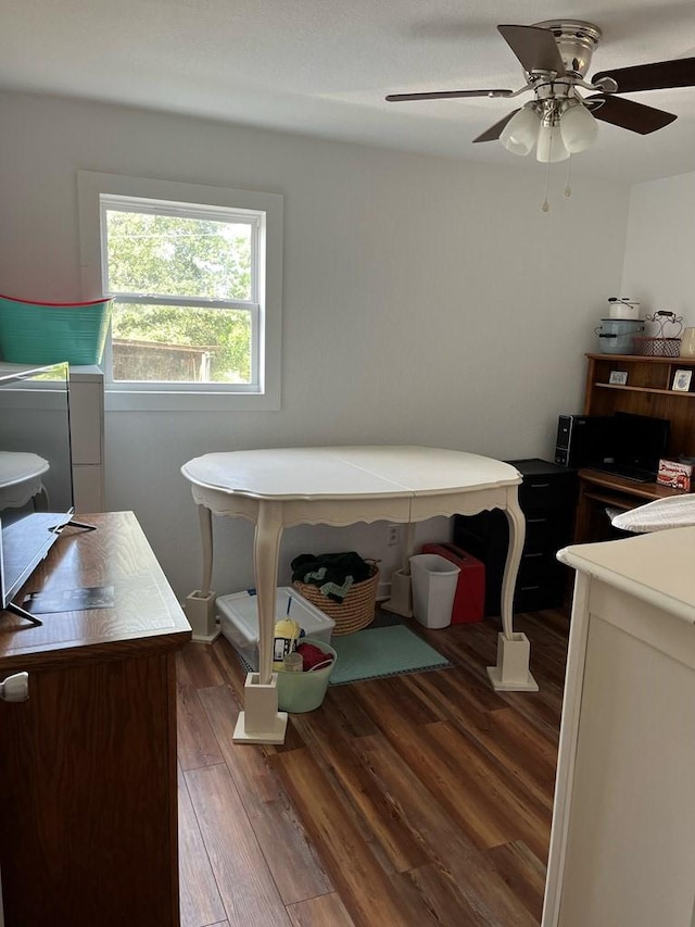 bedroom with hardwood / wood-style flooring and ceiling fan