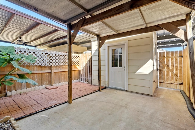 view of patio / terrace featuring ceiling fan