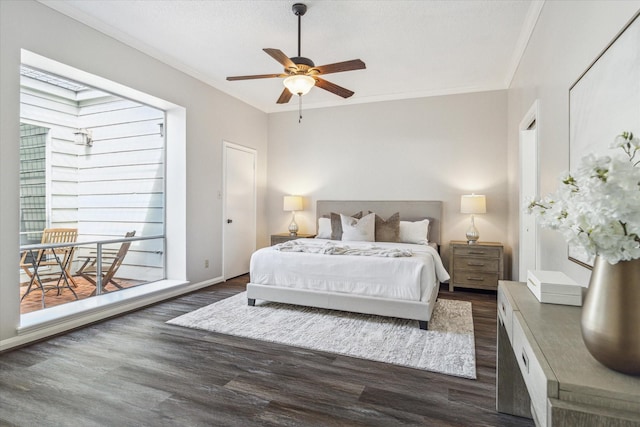 bedroom featuring crown molding and dark hardwood / wood-style floors