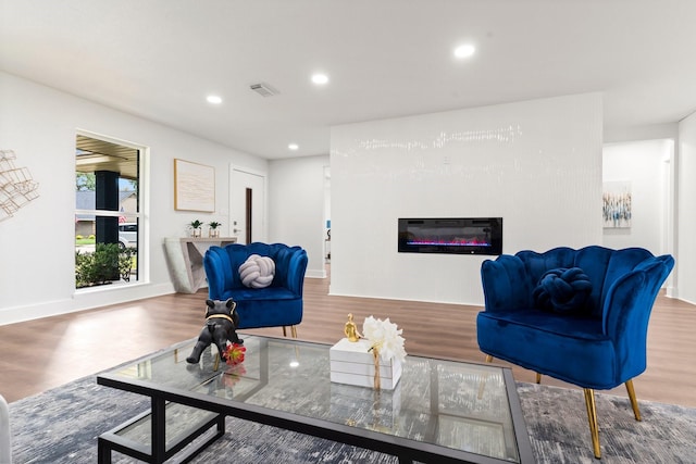 living room with hardwood / wood-style floors