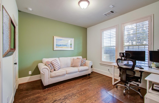 office area featuring dark hardwood / wood-style flooring