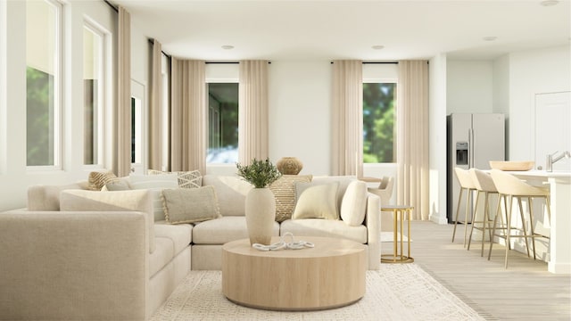 living area featuring light hardwood / wood-style flooring