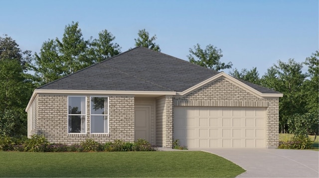 ranch-style home featuring a garage and a front yard