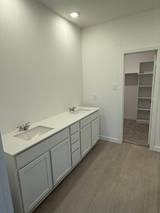 bathroom featuring hardwood / wood-style flooring and vanity