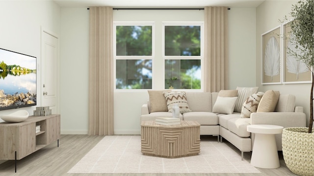 living area with light wood-type flooring