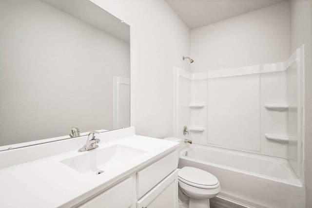 full bathroom with  shower combination, toilet, and vanity