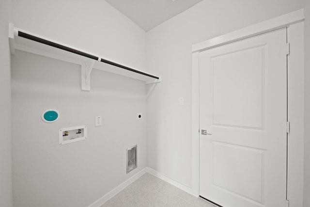 laundry area featuring baseboards, gas dryer hookup, hookup for an electric dryer, laundry area, and washer hookup