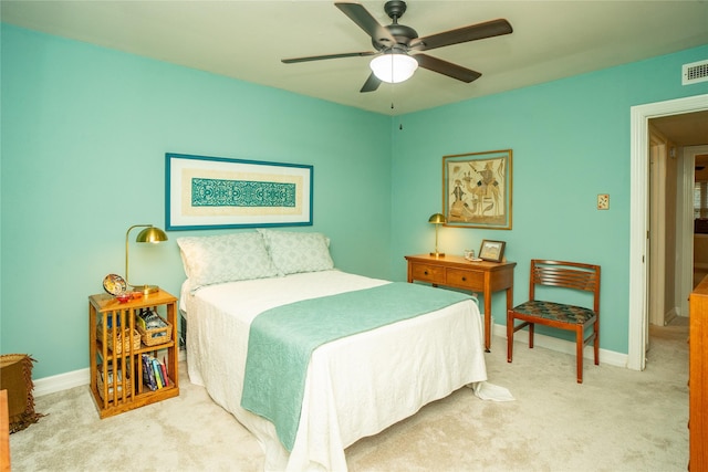 bedroom with carpet floors and ceiling fan