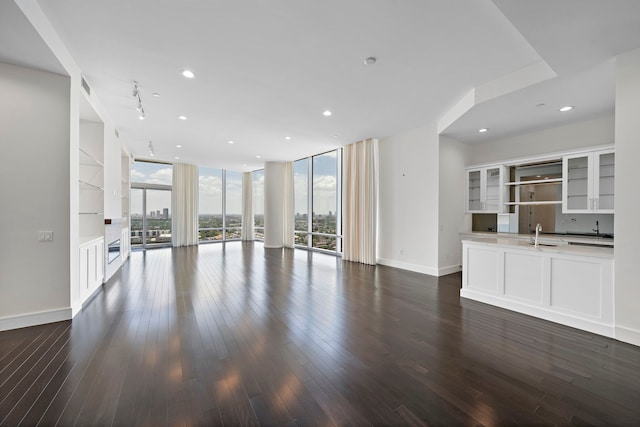 unfurnished living room featuring dark hardwood / wood-style floors and expansive windows