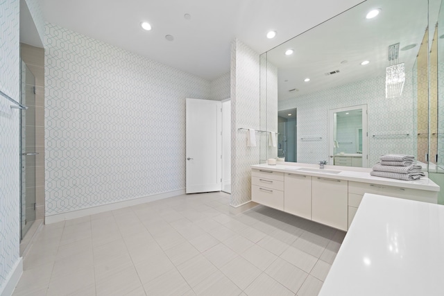 bathroom featuring vanity and walk in shower