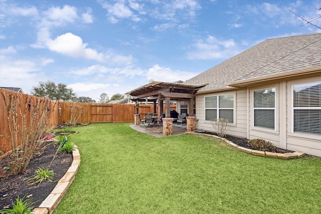 view of yard featuring a pergola and a patio