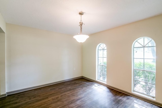 unfurnished room with dark wood-type flooring