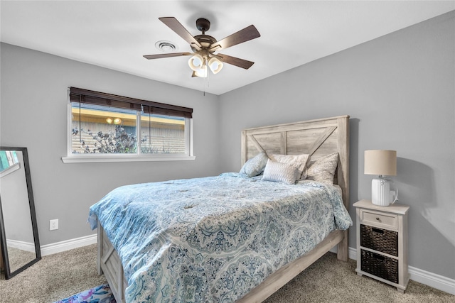 bedroom with carpet floors and ceiling fan