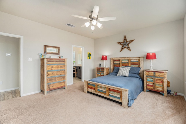 bedroom with carpet flooring and ceiling fan