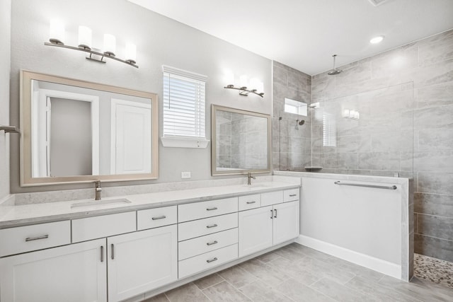 20406 Magnolia Flint Dr, Cypress, TX 77433 - bathroom with double vanity and walk in shower