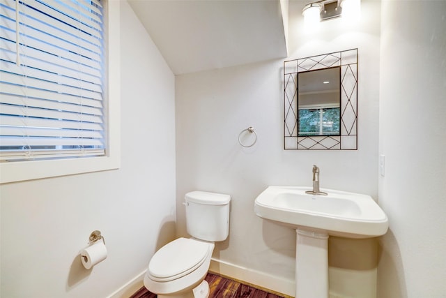 bathroom with sink, hardwood / wood-style flooring, and toilet