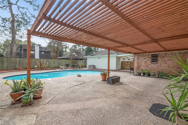 view of swimming pool with a pergola and central air condition unit