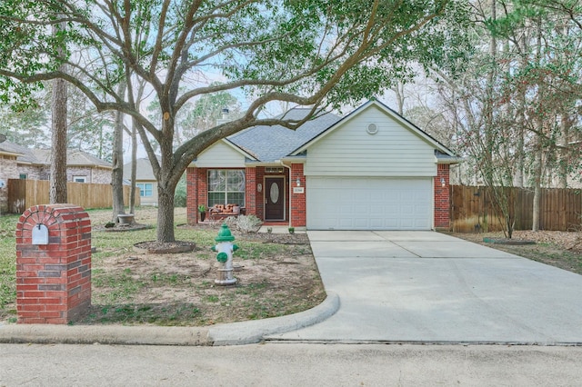 single story home with a garage