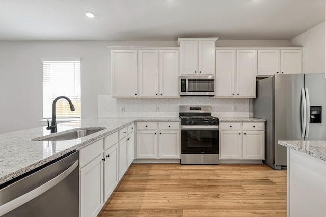 kitchen featuring white cabinetry, stainless steel appliances, and sink